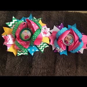 NWOT Set of 2 Handmade Bottle-cap hair clips Peppa Pig and Frozen